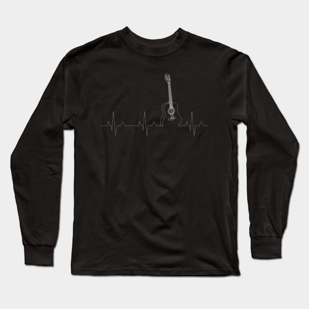 Acoustic Guitar T-Shirt Cool Musician Tee Heartbeat Pulse Long Sleeve T-Shirt by lcorri